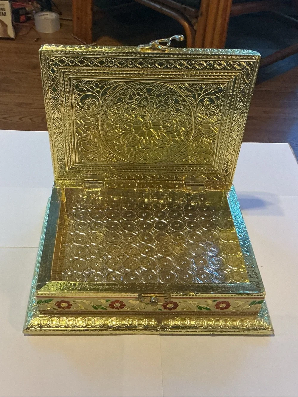 Traditional Indian Meenakari Style Decorative Box, 9” by 7” by 2.5”